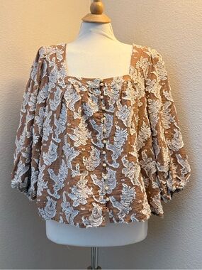 NWT Anthropologie Blouse Cocoa/ Ivory